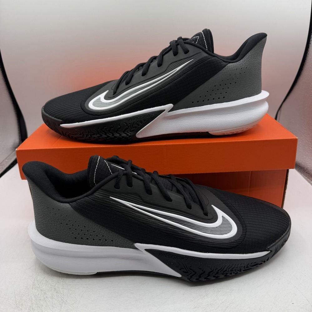 Nike Precision 7 Basketball Shoes Mens Sz 8 Black White Grey Sneakers FN4322-005